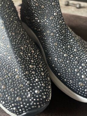 Kurt Geiger CARVELA Crystal-Embellished Black Knit Ankle Booties